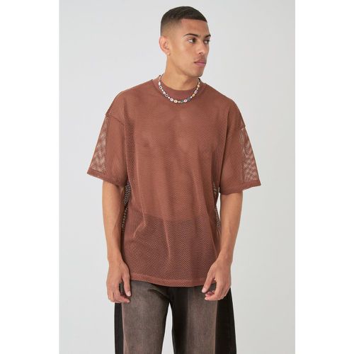Oversized Open Mesh T-shirt, Brown - boohoo - Modalova