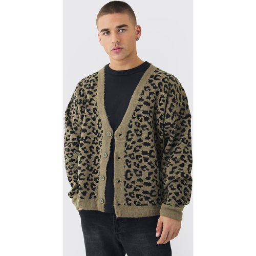 Cardigan squadrato oversize in jacquard spazzolato leopardato all over - boohoo - Modalova