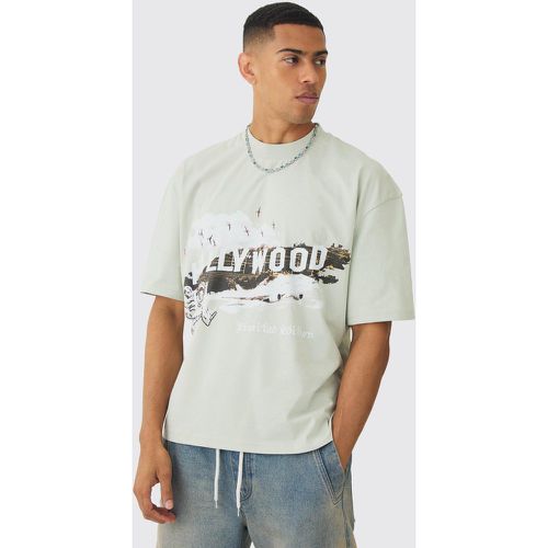 T-shirt squadrata oversize con grafica Hollywood e girocollo esteso - boohoo - Modalova
