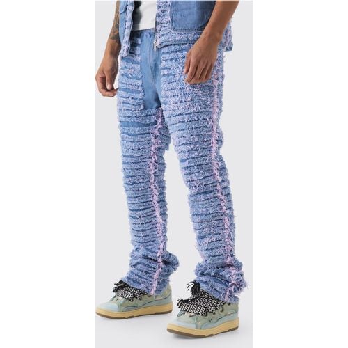 Jeans a zampa Slim Fit in denim rigido color lilla con smagliature all over - boohoo - Modalova