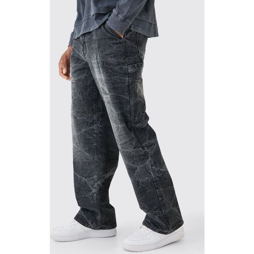 Baggy Rigid Carpenter Crinkle Denim Jeans In Washed Black - boohoo - Modalova