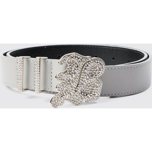 Faux Leather Belt With B Branded Buckle In Grey - boohoo - Modalova