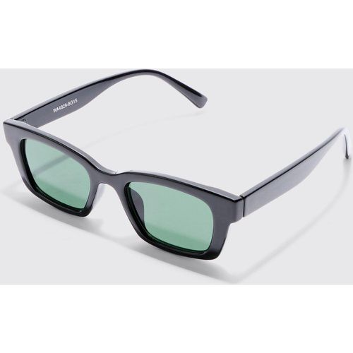 Chunky Plastic Green Lens Sunglasses In Black - boohoo - Modalova