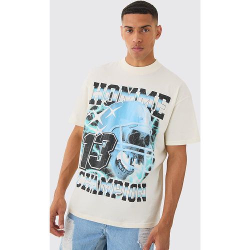 T-shirt oversize in lavaggio Varsity con girocollo esteso - boohoo - Modalova