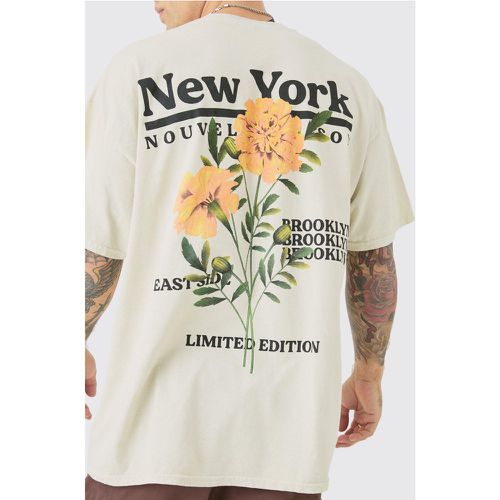 Camiseta Oversize Desteñida Con Estampado De Flores Y Estampado De New York - boohoo - Modalova