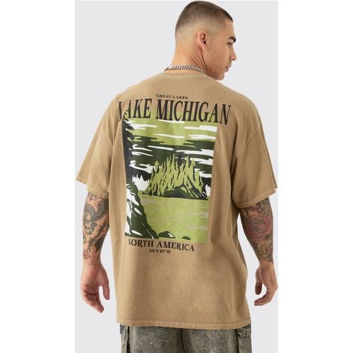 Camiseta Oversize Con Estampado Desteñido De Lago Michigan En La Espalda - boohoo - Modalova