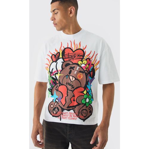 T-shirt squadrata oversize con grafica Graffiti Bear - boohoo - Modalova