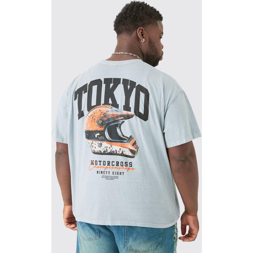 T-shirt Plus Size oversize con grafica Tokyo e stampa di moto sul retro - boohoo - Modalova