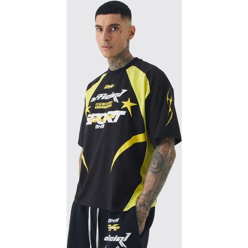 Camiseta Tall Oversize Recta Con Estampado De Motociclismo En Relieve Y Cuello Extendido - boohoo - Modalova