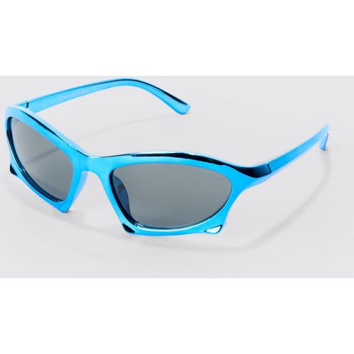 Curved Frame Racer Sunglasses In Cobalt - boohoo - Modalova