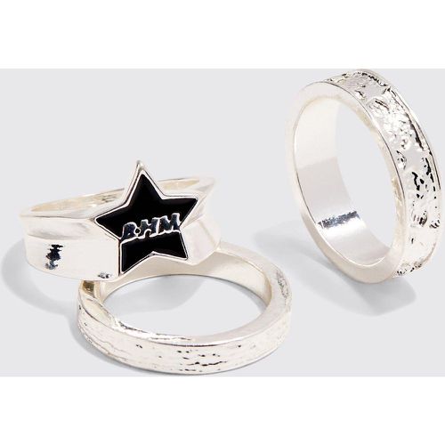 Anelli a forma di stella Bhm in argento - set di 3 paia - boohoo - Modalova