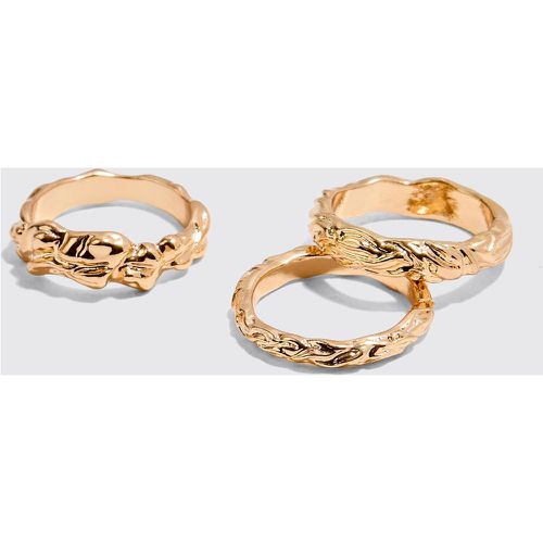 Pack De 3 Anillos Dorados Efecto Fundido - boohoo - Modalova