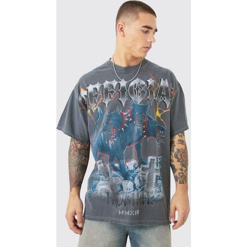 T-shirt oversize in lavaggio Offcl Homme con grafica effetto smagliato - boohoo - Modalova