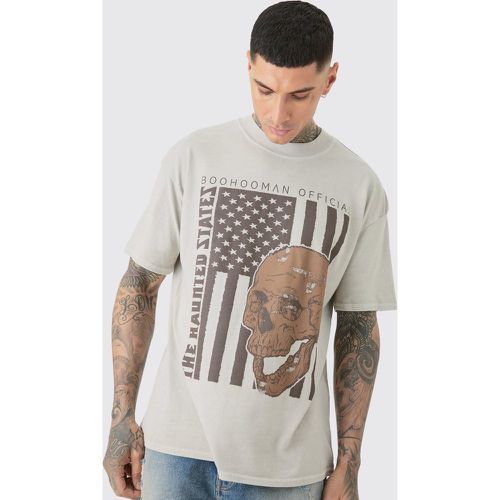 T-shirt oversize in lavaggio US con stampa di teschio - boohoo - Modalova