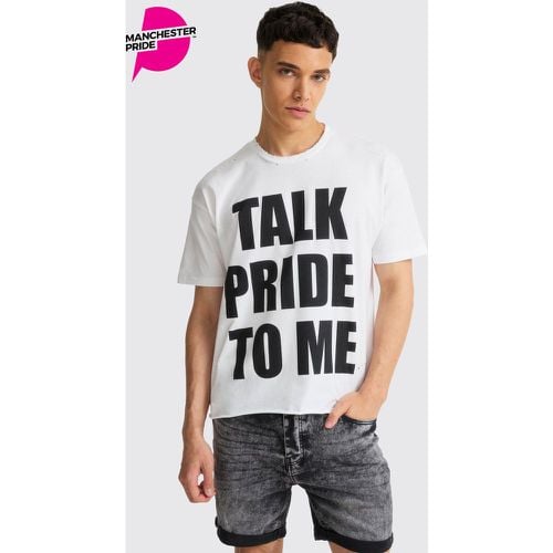 T-shirt squadrata con slogan Pride To Me effetto smagliato - boohoo - Modalova