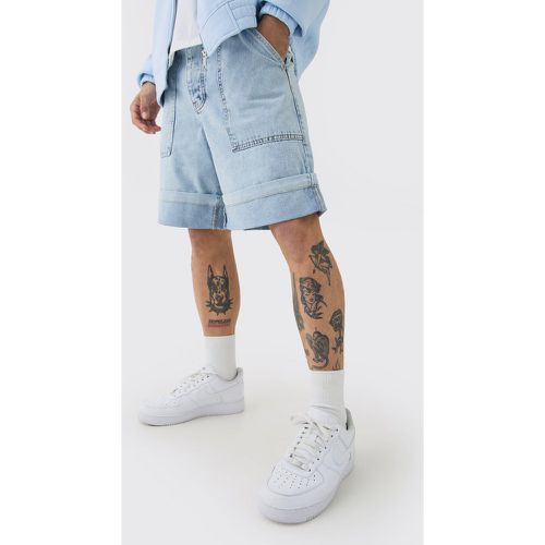 Regular Rigid Denim Turn Up Jorts In Ice Blue - boohoo - Modalova