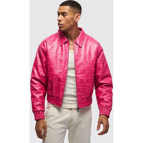 Chaqueta Bomber Recta De Cuero Sintético Con Estampado De Dólar En Rosa - boohoo - Modalova