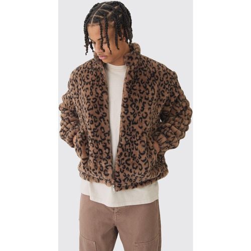 Chaqueta Harrington Oversize Marrón De Pelo Sintético Con Cuello Y Estampado De Leopardo - boohoo - Modalova