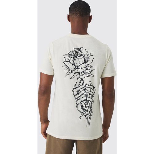 T-shirt Slim Fit slavata con stampa di rose disegnata sul retro - boohoo - Modalova