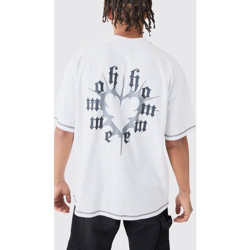 Camiseta Oversize Con Costuras En Contraste Y Estampado Gráfico De Corazón - boohoo - Modalova