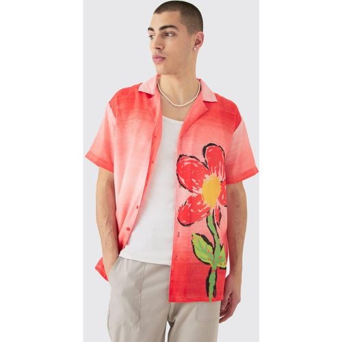 Camicia oversize effetto lino sfumato a fiori - boohoo - Modalova