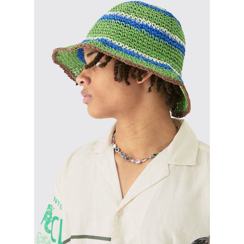 Striped Raffia Bucket Hat In Green - boohoo - Modalova