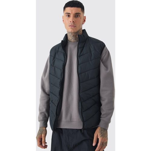 Giacca smanicata Tall trapuntata nera con zip e collo a imbuto - boohoo - Modalova