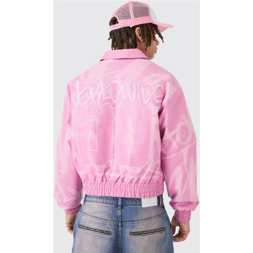 Chaqueta Bomber Recta Con Cuello Y Estampado Bm En Rosa - boohoo - Modalova