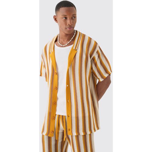 Oversized Open Stitch Stripe Knit Shirt In Mustard - boohoo - Modalova