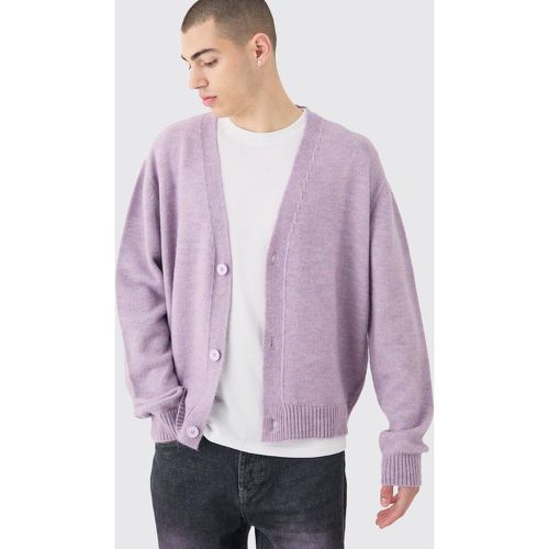 Boxy Brushed Knit Cardigan In Lilac - boohoo - Modalova