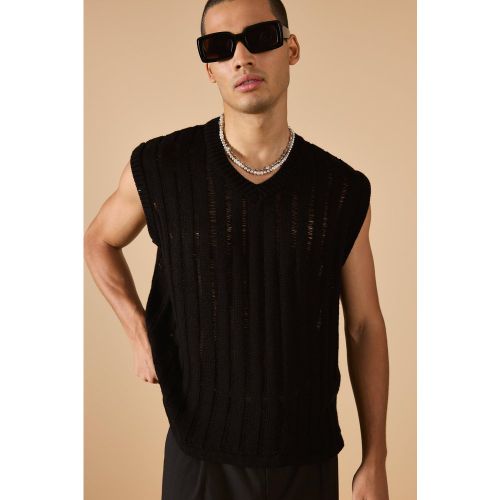 Canotta oversize in maglia traforata nera - boohoo - Modalova