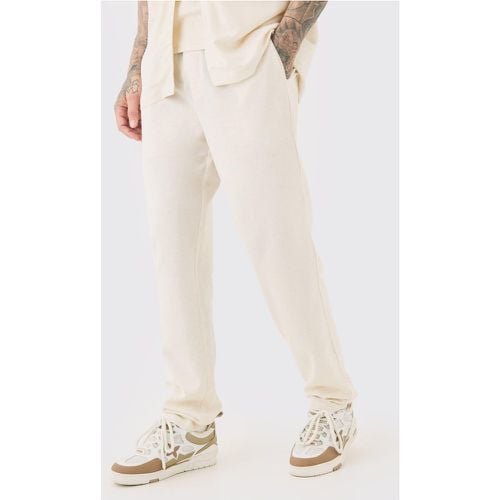 Pantaloni Tall affusolati in lino color naturale con vita elasticizzata - boohoo - Modalova