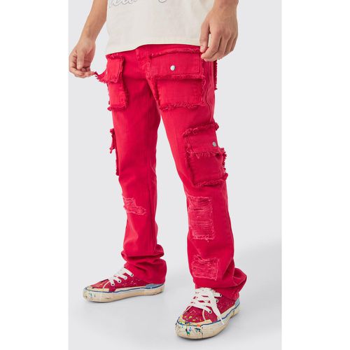 Jeans rossi Slim Fit in denim rigido con tasche a zampa effetto smagliato - boohoo - Modalova