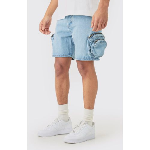 Slim Fit 3D Cargo Pocket Denim Shorts In Light Blue - boohoo - Modalova
