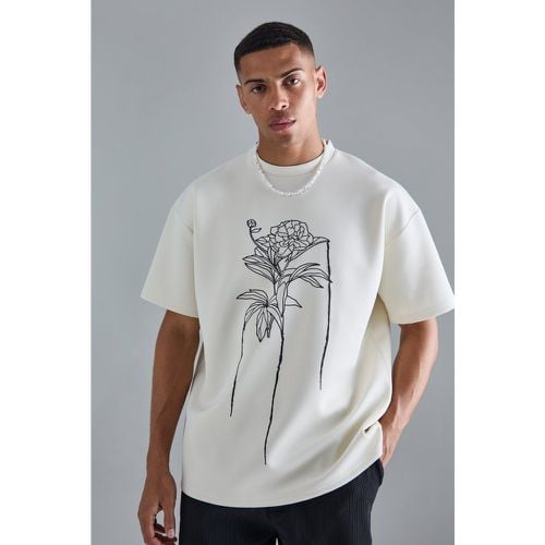 T-shirt oversize in Scuba con disegni a fiori e linee - boohoo - Modalova