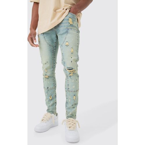 Jeans Carpenter Skinny Fit Stretch strappati color blu antico - boohoo - Modalova