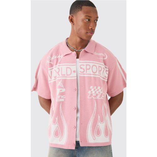 Camisa Recta De Punto Con Estampado De Motociclismo - boohoo - Modalova