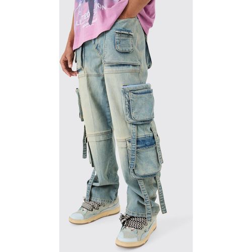 Baggy Rigid Mulit Pocket Cargo Strap Denim Jean In Light Blue - boohoo - Modalova