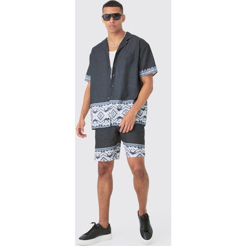 Camicia oversize effetto lino con bordi & pantaloncini - boohoo - Modalova