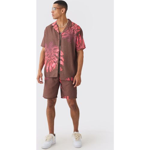 Oversized Linen Look Palm Shirt & Short - boohoo - Modalova