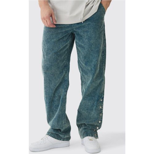 Pantalón Tall Holgado De Pana Azul Marino Con Lavado De Ácido Y Botones De Presión En El Bajo - boohoo - Modalova