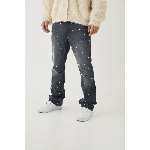 Jeans a zampa Slim Fit in denim rigido decorati con perle - boohoo - Modalova