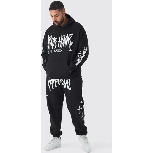 Tuta sportiva Plus Size Pour Homme nera con stampa incrociata - boohoo - Modalova