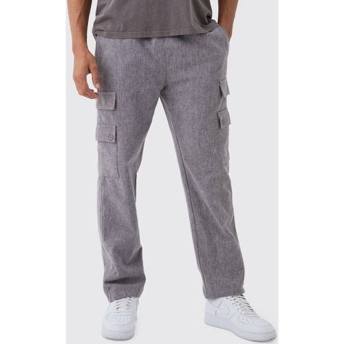 Pantaloni dritti pesanti stile Cargo in tessuto fiammato con vita elasticizzata - boohoo - Modalova