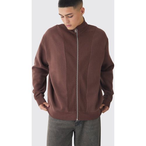 Sudadera Oversize De Canalé Grueso Con Cremallera Y Cuello Alto - boohoo - Modalova