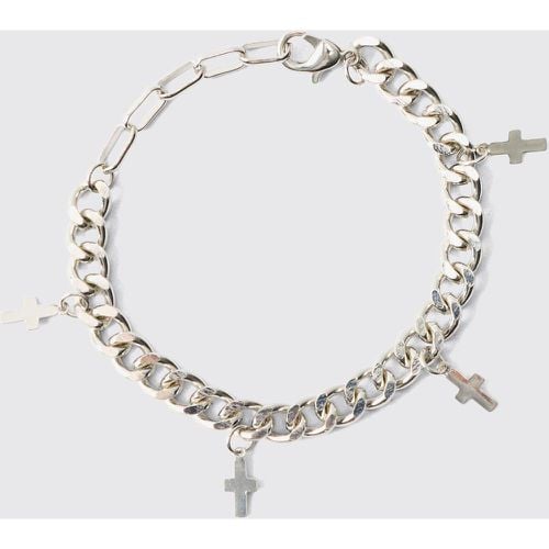 Pulsera Plateada Con Cruz, Gris - boohoo - Modalova