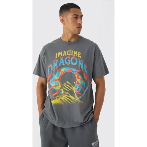 T-shirt oversize ufficiale con stampa Imagine Dragons in lavaggio slavato - boohoo - Modalova