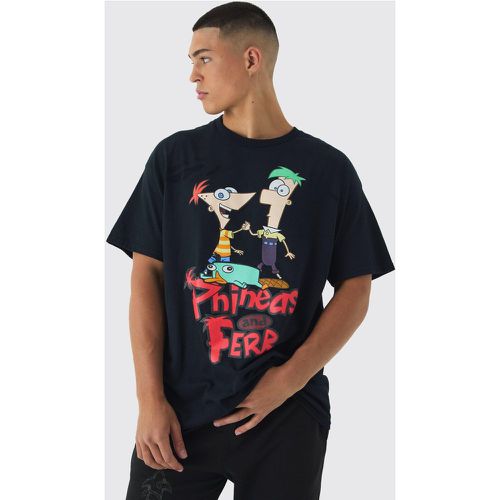 Camiseta Oversize De Disney Con Lavado A La Piedra Y Estampado De Phineas Y Ferb - boohoo - Modalova