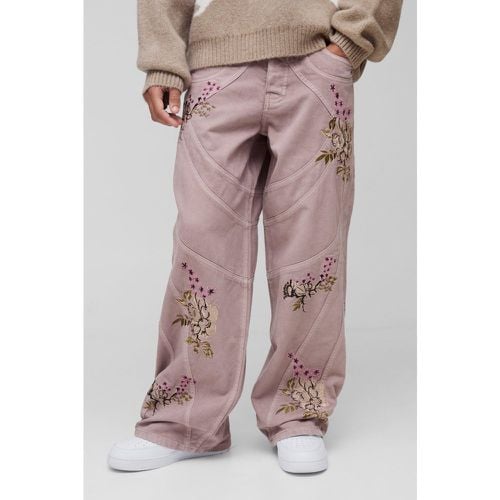 Pantaloni extra comodi in twill pesante con pannelli ricamati - boohoo - Modalova