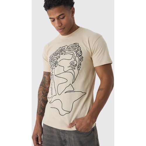 T-shirt con stampa a linee, Beige - boohoo - Modalova